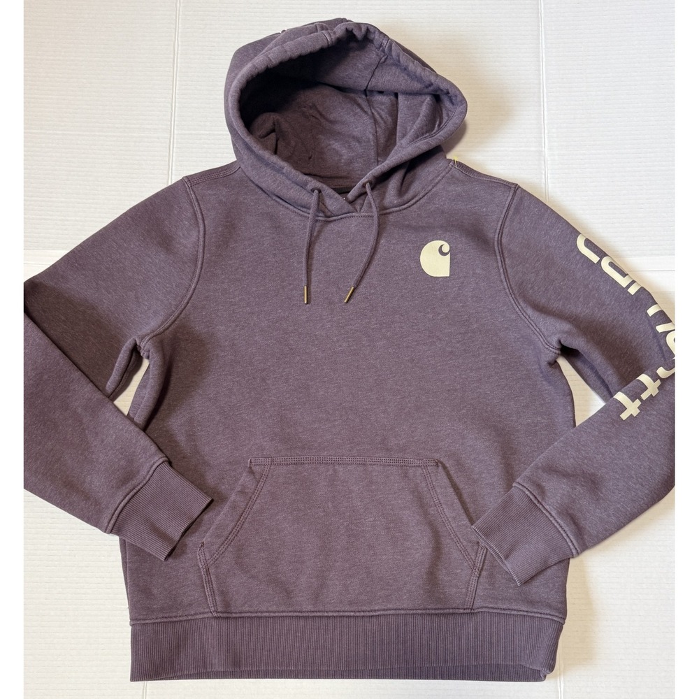 CARHARTT - Women's Hoodie - Purple Relaxed Fit Graphic Sleeve Logo - Large 12014